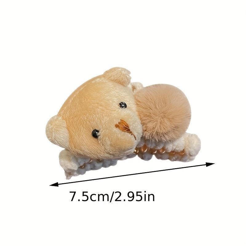 Plush Bear Hair Claw Clip Big Bow Grab Clip Flower Back Head Clip
