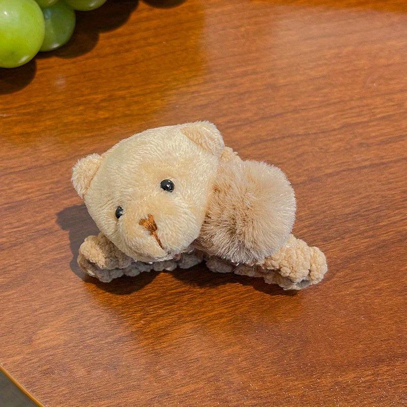 Plush Bear Hair Claw Clip Big Bow Grab Clip Flower Back Head Clip