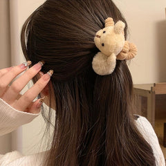 Plush Bear Hair Claw Clip Big Bow Grab Clip Flower Back Head Clip