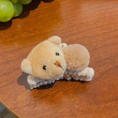 Plush Bear Hair Claw Clip Big Bow Grab Clip Flower Back Head Clip