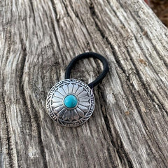 Western Style Hair Tie with Turquoise Decor - Elastic Ponytail Holder