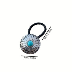 Western Style Hair Tie with Turquoise Decor - Elastic Ponytail Holder