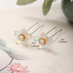 Vintage Chinese Style Hair Comb Faux Pearl Flower Leaf Metal Chignon