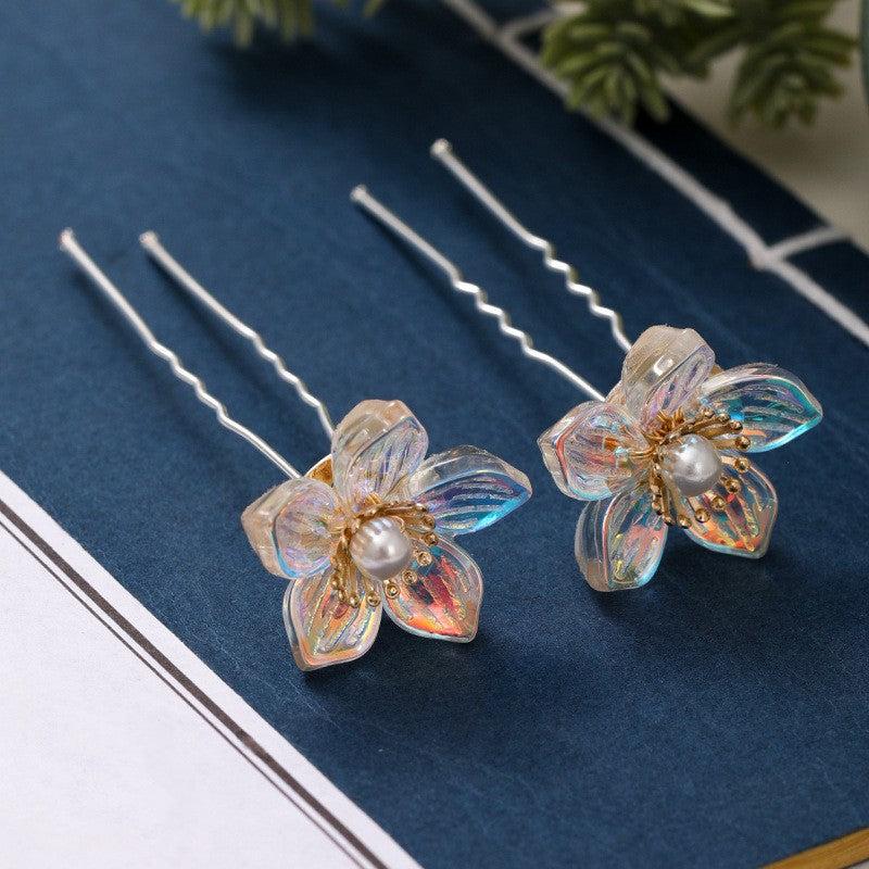 Vintage Chinese Style Hair Comb Faux Pearl Flower Leaf Metal Chignon