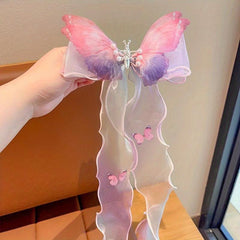 Colorful Butterfly Hairpin Fairy Gradient Bow Knot Mesh Hair Clip