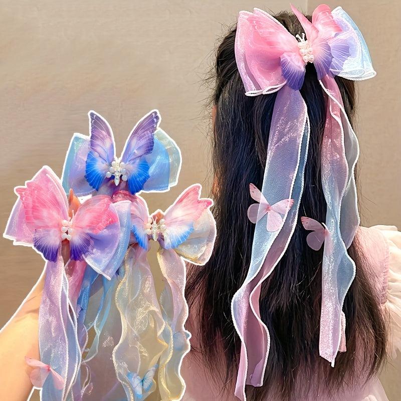 Colorful Butterfly Hairpin Fairy Gradient Bow Knot Mesh Hair Clip
