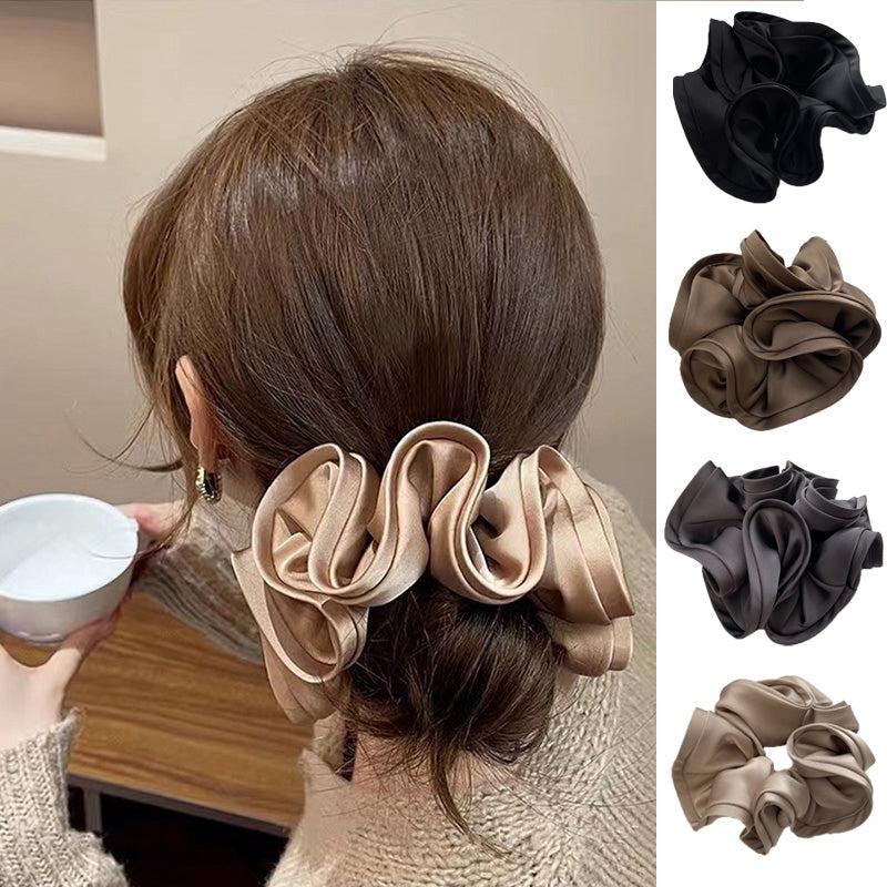 Large Ruffles Scrunchies Satin Hair Rope Ponytail Holder