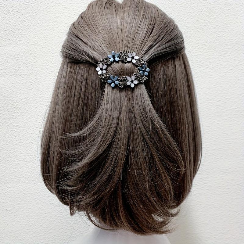Vintage Rhinestone Flower Hollow Barrette Hair Clip for Women