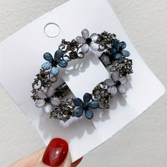 Vintage Rhinestone Flower Hollow Barrette Hair Clip for Women