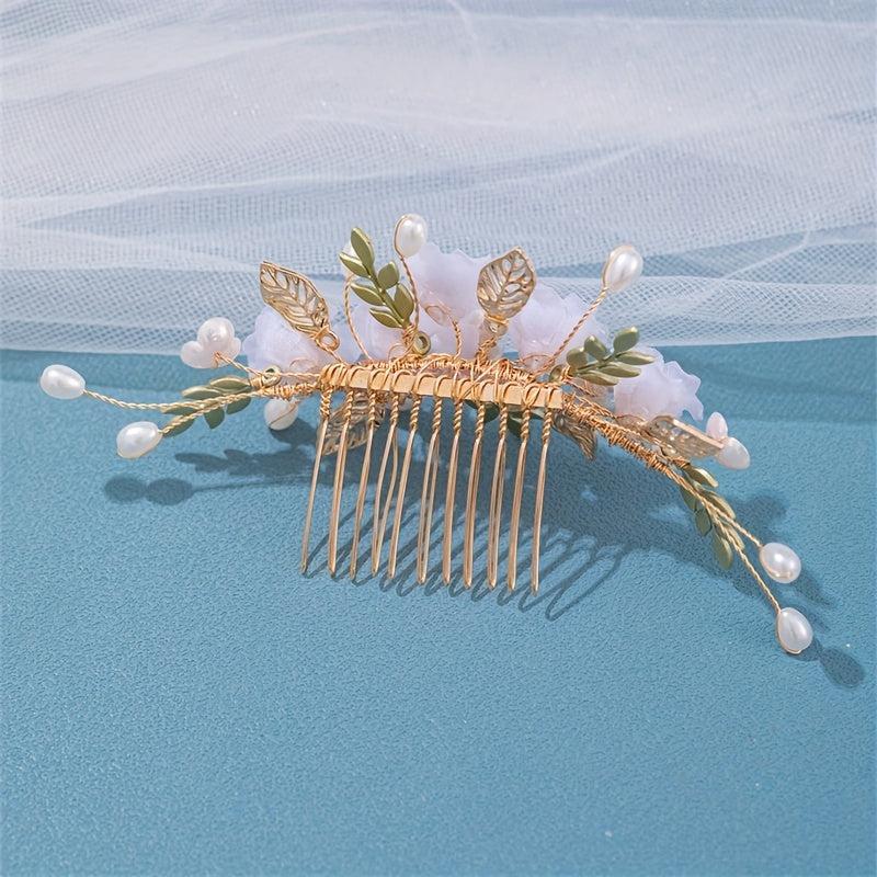 Faux Pearl Flower Bridal Hair Comb Floral Insert Comb Daily Hair Comb
