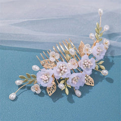 Faux Pearl Flower Bridal Hair Comb Floral Insert Comb Daily Hair Comb