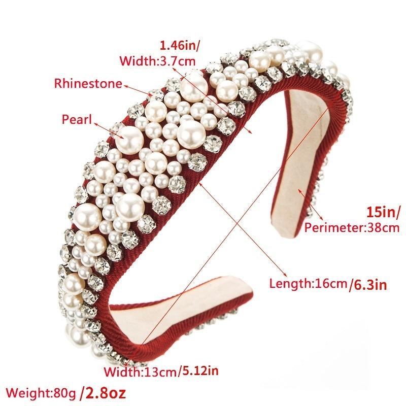Pearls Beaded Rhinestone Hairband Headpiece for Women Girls
