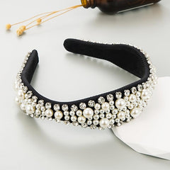 Pearls Beaded Rhinestone Hairband Headpiece for Women Girls