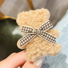 2pcs Plush Bear Hair Clips Sweet Cartoon Plush Women Hairpin