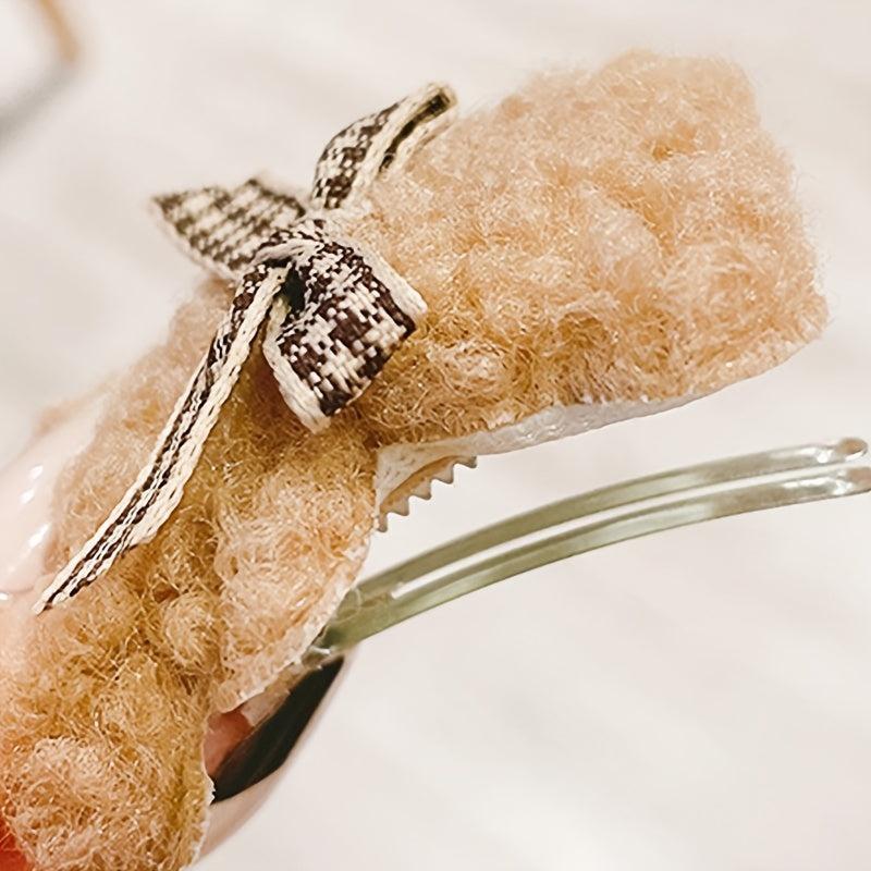2pcs Plush Bear Hair Clips Sweet Cartoon Plush Women Hairpin