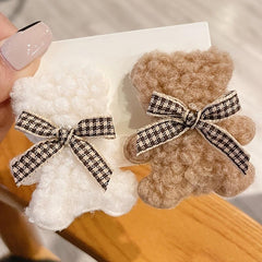 2pcs Plush Bear Hair Clips Sweet Cartoon Plush Women Hairpin