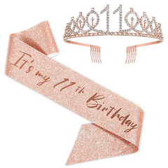 11th Birthday Party Rhinestone Crown & Sash Set