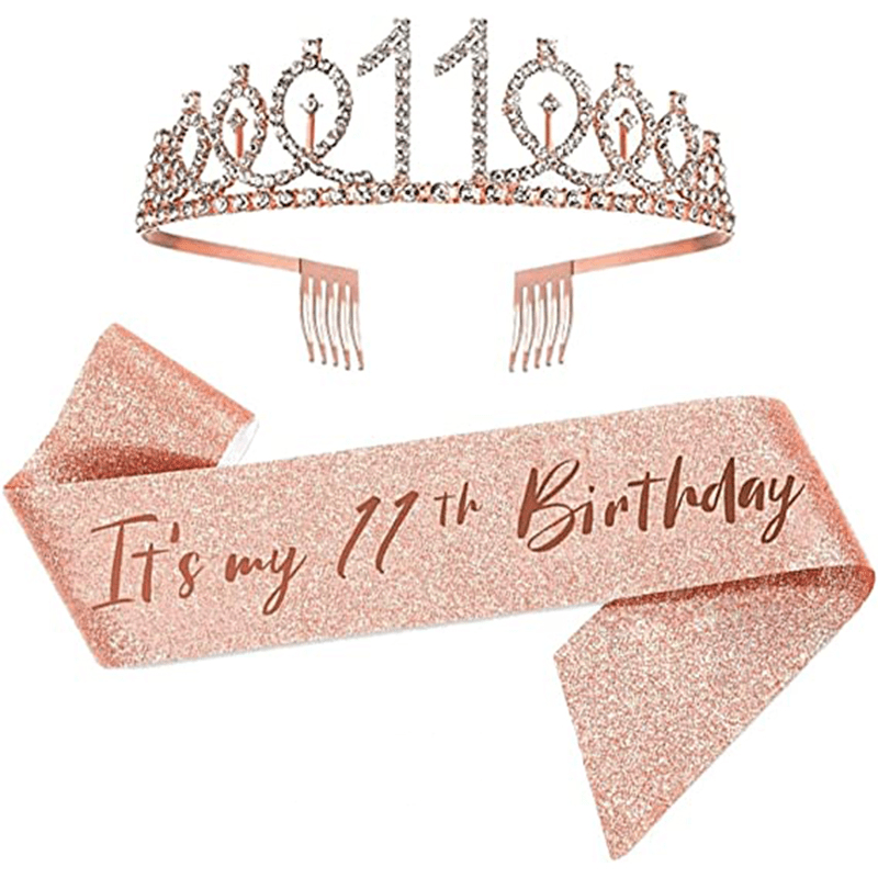 11th Birthday Party Rhinestone Crown & Sash Set