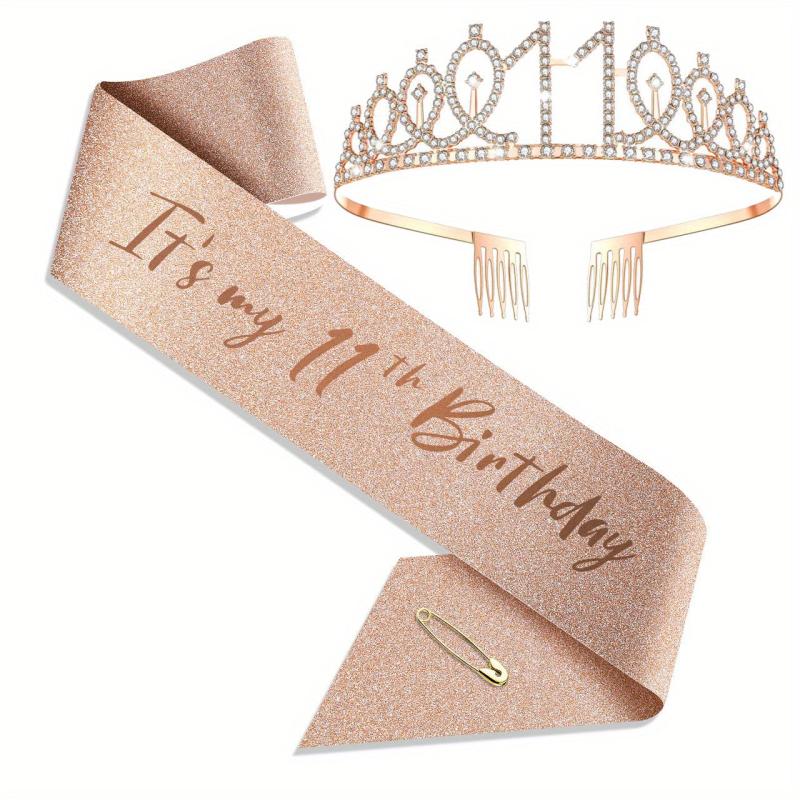 11th Birthday Party Rhinestone Crown & Sash Set