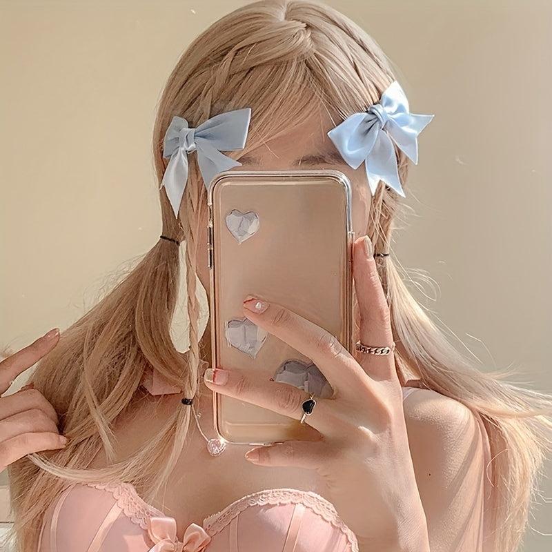 Princess Style Satin Bow Hair Clip Double Ponytail Headdress
