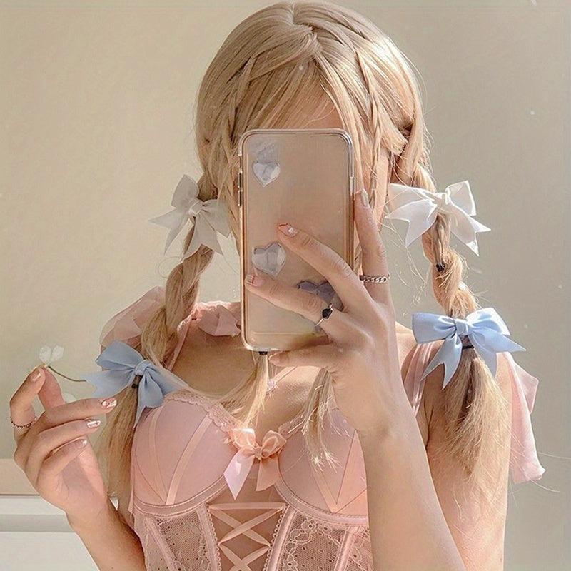 Princess Style Satin Bow Hair Clip Double Ponytail Headdress