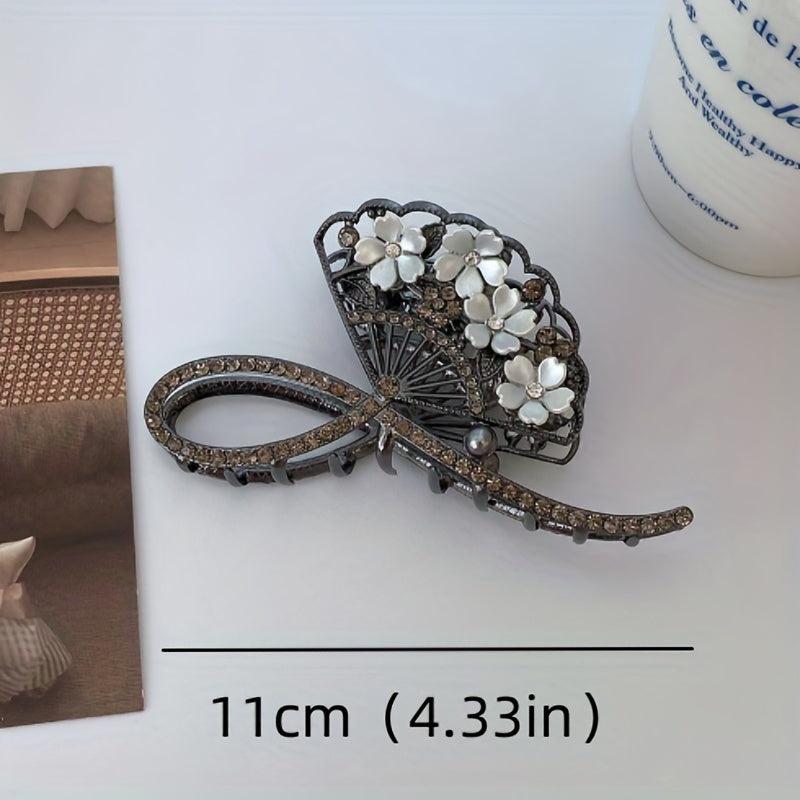 Vintage Rhinestone Flower Fan Hair Claw for Women