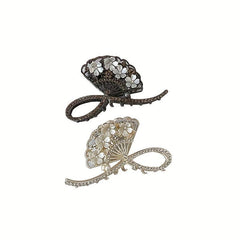 Vintage Rhinestone Flower Fan Hair Claw for Women