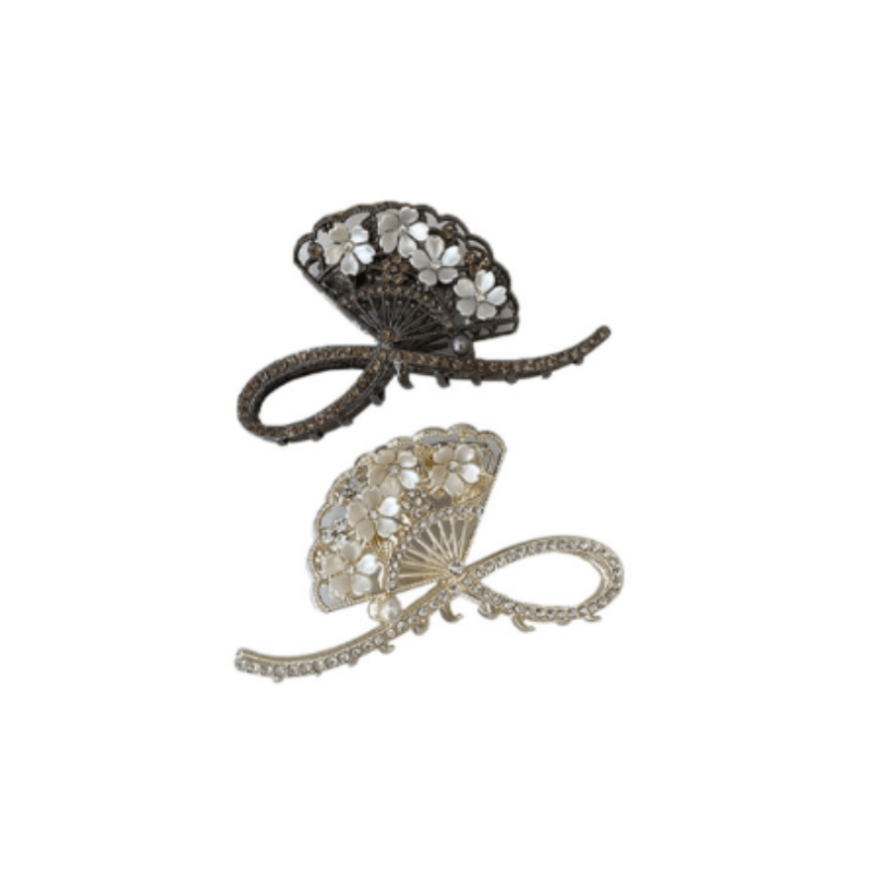 Vintage Rhinestone Flower Fan Hair Claw for Women