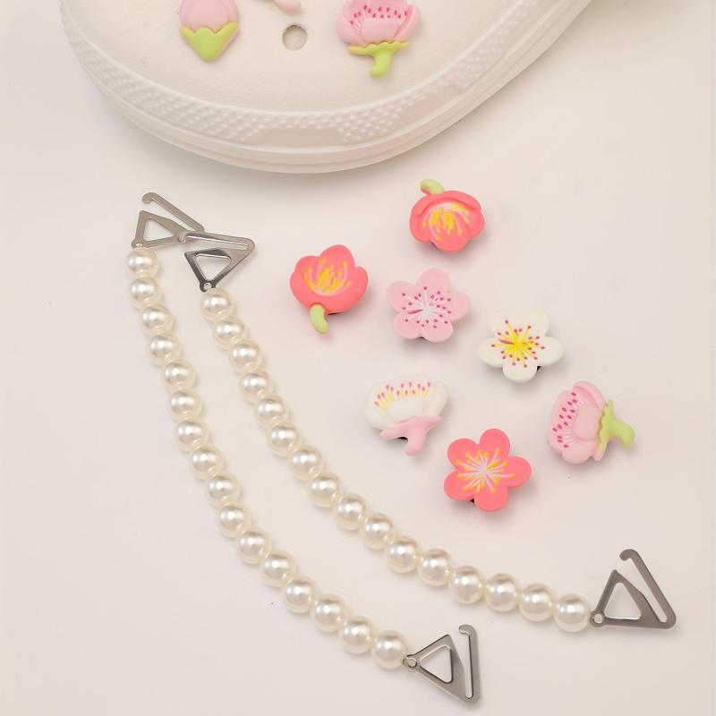 Cartoon Flower & Faux Pearl Shoe Charms - Resin Shoe Accessories