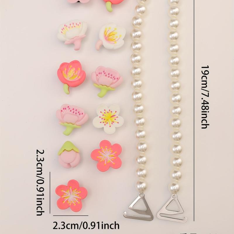 Cartoon Flower & Faux Pearl Shoe Charms - Resin Shoe Accessories