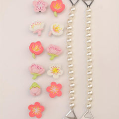 Cartoon Flower & Faux Pearl Shoe Charms - Resin Shoe Accessories