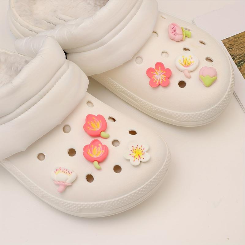 Cartoon Flower & Faux Pearl Shoe Charms - Resin Shoe Accessories