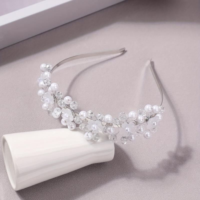 Faux Pearl Headband Crystal Beaded Hair Band Bridal Headdress