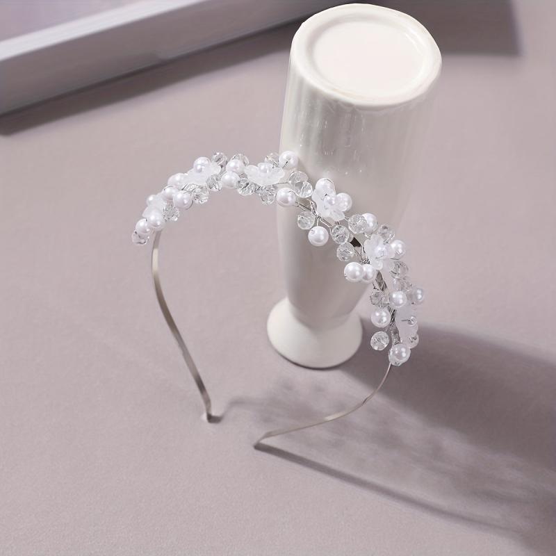 Faux Pearl Headband Crystal Beaded Hair Band Bridal Headdress