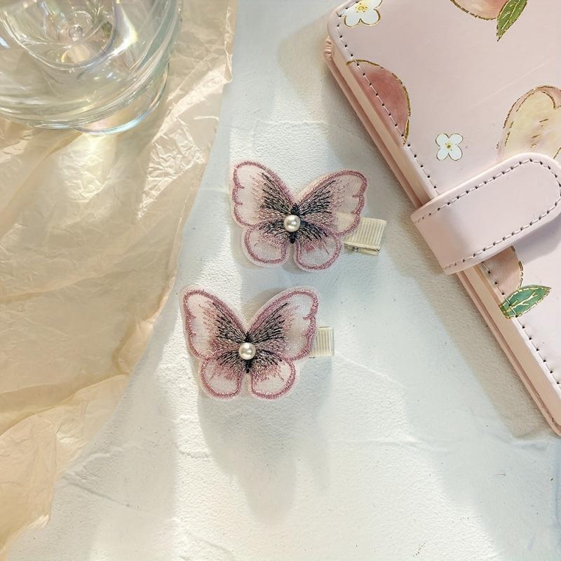 Embroidered Butterfly Duck Billed Hair Clip for Women Girls