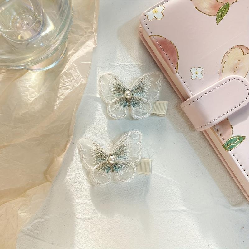 Embroidered Butterfly Duck Billed Hair Clip for Women Girls