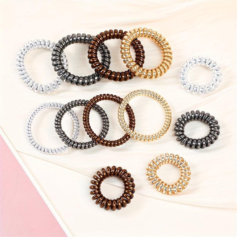 12pcs Spiral Hair Tie Scrunchies Metal Elastic Bands Ponytail Holder