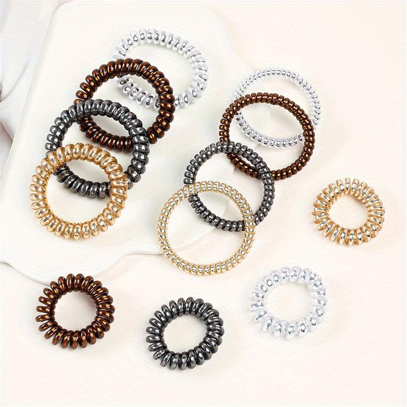 12pcs Spiral Hair Tie Scrunchies Metal Elastic Bands Ponytail Holder