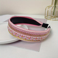 Boho Rhinestone Pearl Knitted Headband Sequin Hair Accessory