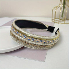 Boho Rhinestone Pearl Knitted Headband Sequin Hair Accessory