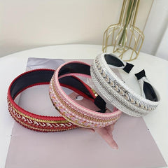 Boho Rhinestone Pearl Knitted Headband Sequin Hair Accessory