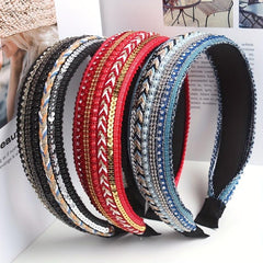Boho Rhinestone Pearl Knitted Headband Sequin Hair Accessory