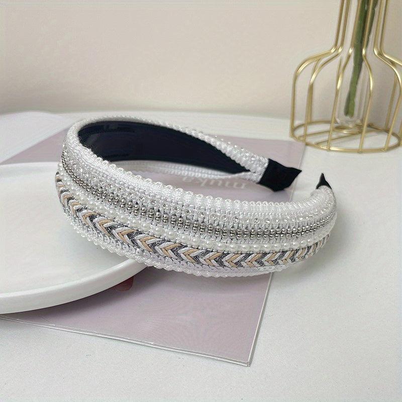 Boho Rhinestone Pearl Knitted Headband Sequin Hair Accessory