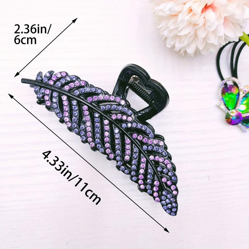Tree Leaves Rhinestone Hair Claw Non Slip Barrettes