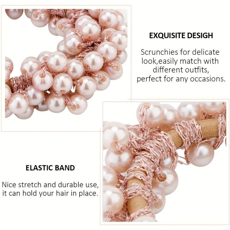 9pcs Pearl Hair Tie Resin Ball Decor Hair Ring Elastic Ponytail Holder