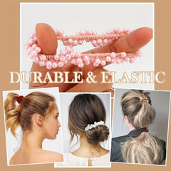 9pcs Pearl Hair Tie Resin Ball Decor Hair Ring Elastic Ponytail Holder