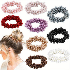 9pcs Pearl Hair Tie Resin Ball Decor Hair Ring Elastic Ponytail Holder