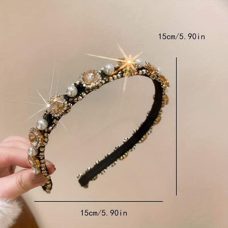 Baroque Crystal Faux Pearl Headband Vintage Head Hoop Headdress