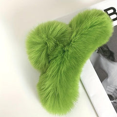 Green Plush Faux Fur Large Hair Claw Clip for Thick Hair