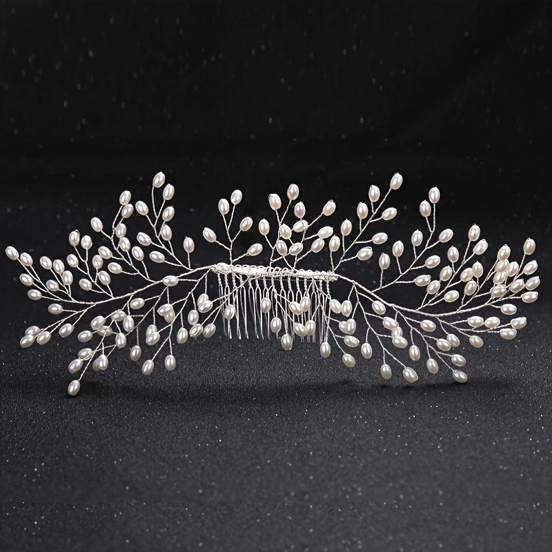 Silver Pearl Hair Comb Styling Accessory for Prom Party Bride